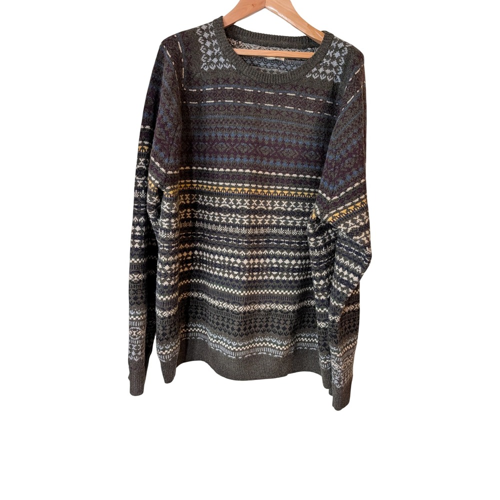 Goodthreads Mens XXL 100% Lambswool Fair Isle Crewneck Sweater Olive MGT35016